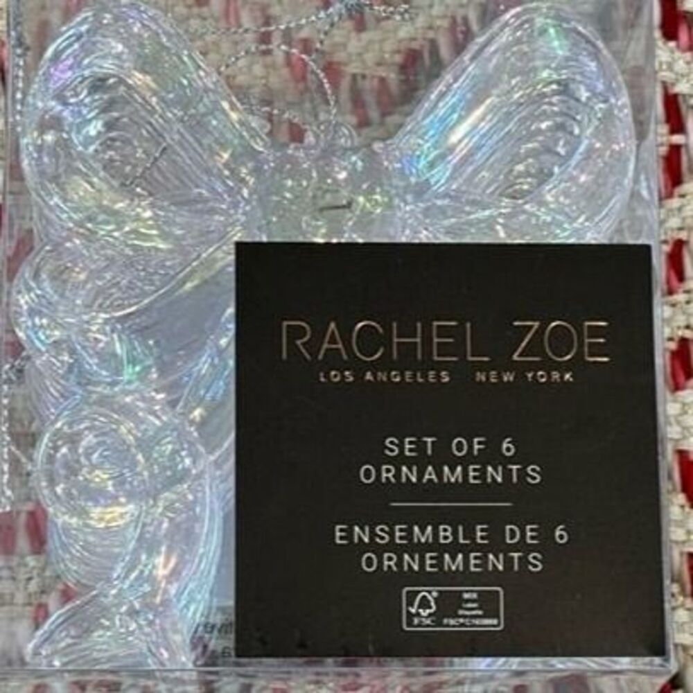 NWT Rachel Zoe Set of 6 Iridescent Bow Ornaments - Clear